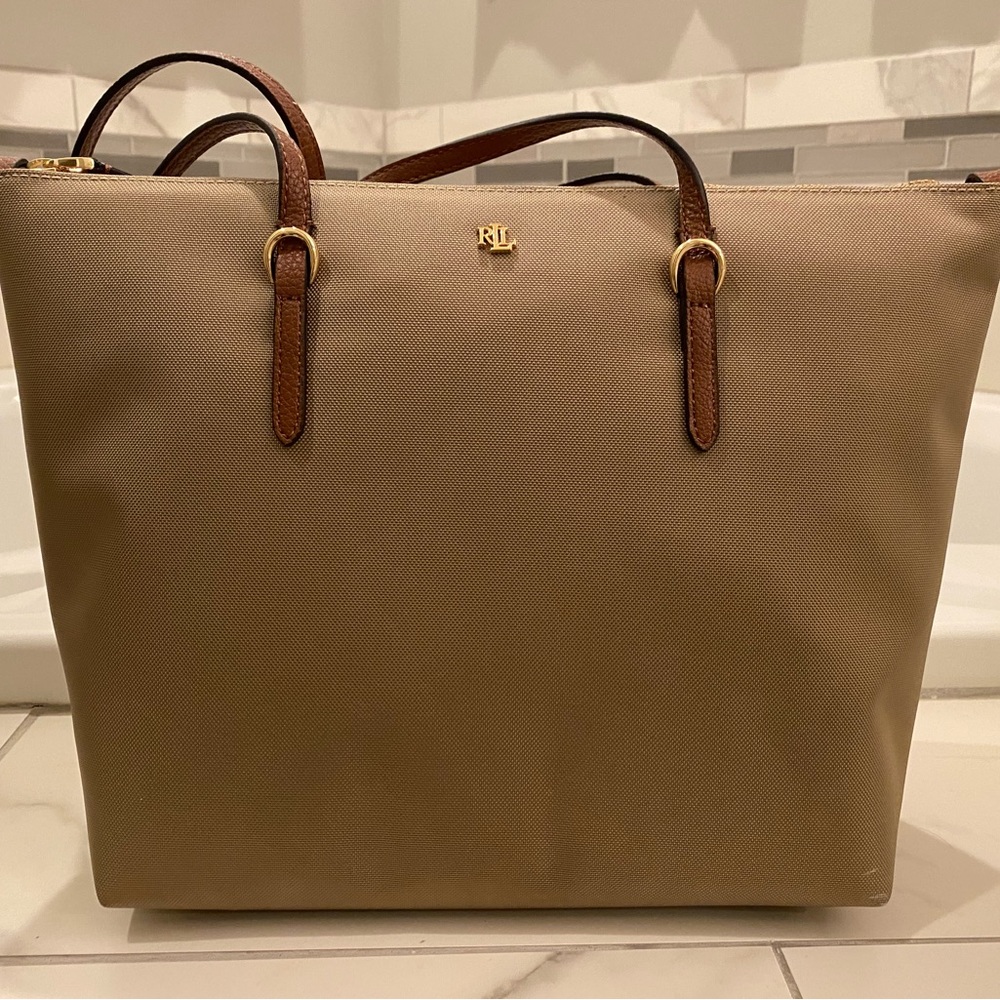 Ralph Lauren Tan Canvas Tote Handbag